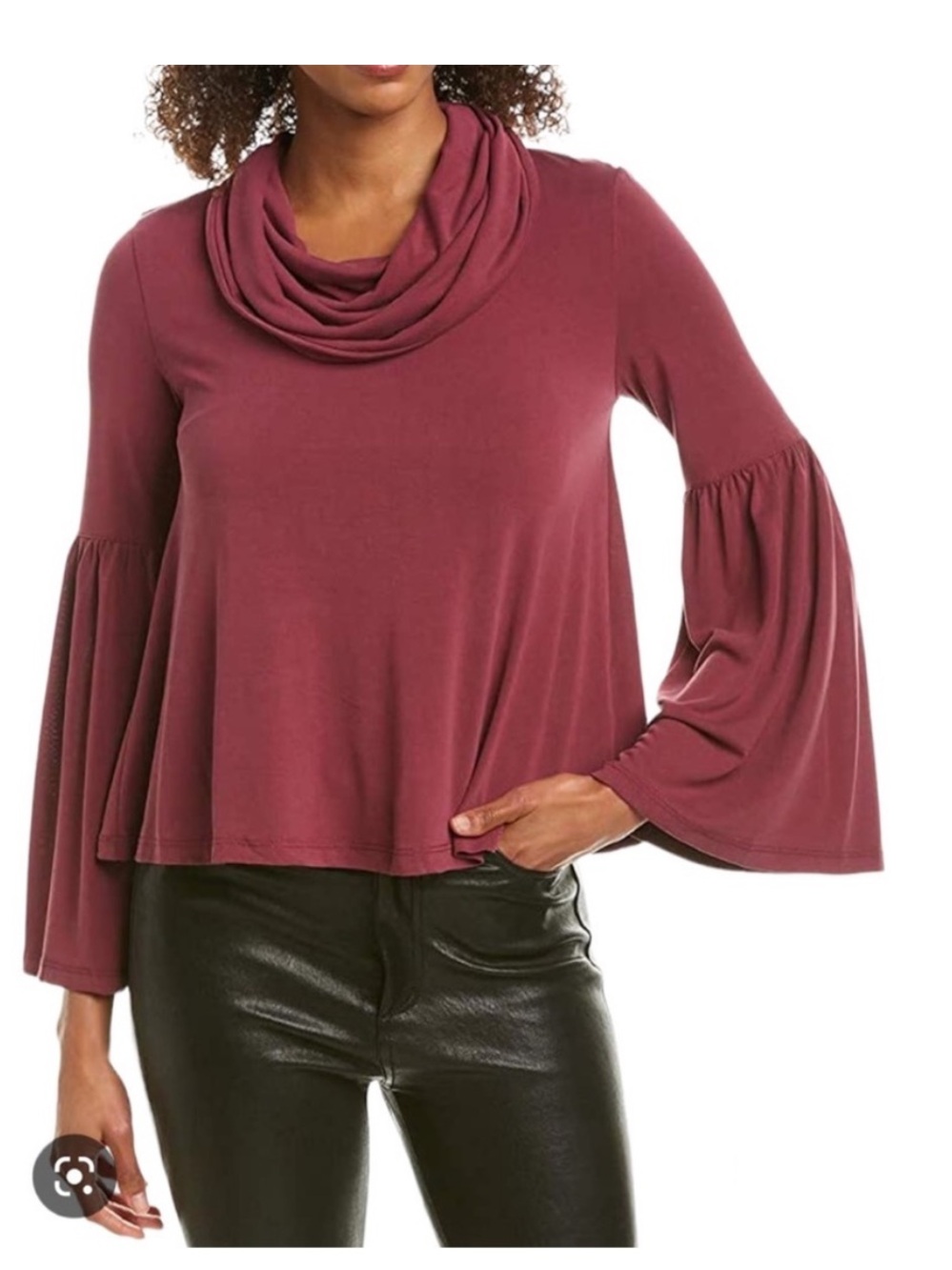 BB Dakota Day & Night Flare Sleeve Cowl Neck Top Raspberry Red Work Cozy Chic M